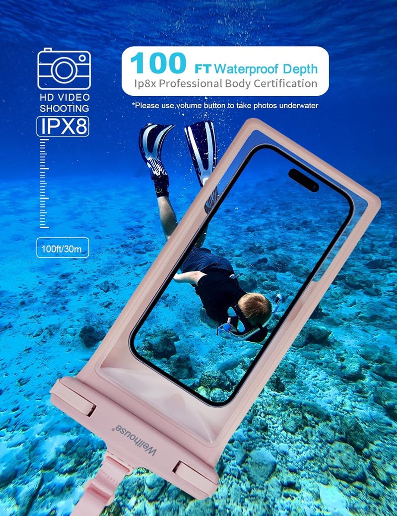 Wellhouse Waterproof Phone Pouch, Waterproof Phone Case for iPhone 16 15 14 13 12 Pro Max XS Samsung, IPX8 3D Cellphone Dry Bag Beach Essentials (2 Pack - Blue & Pink8.0, 8 inch) - Image 3